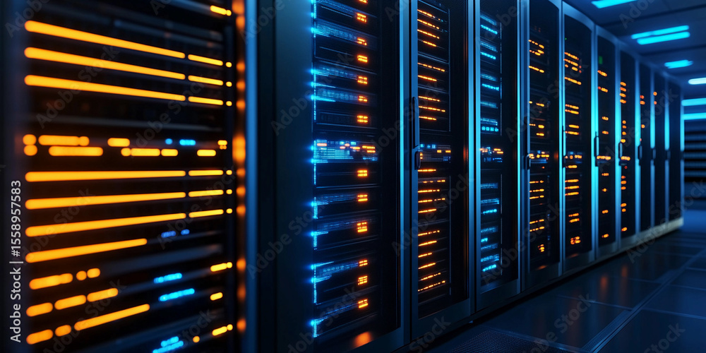 Poster contemporary data center showcasing advanced technology generative ai