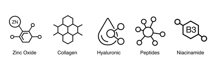 Molecular structures of cosmetic ingredients isolated on white background
