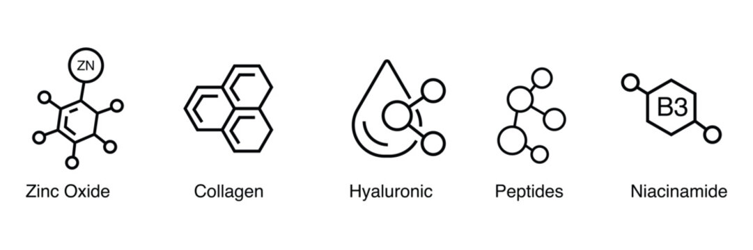 Molecular structures of cosmetic ingredients isolated on white background