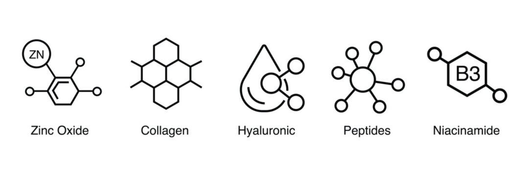 Molecular structures of cosmetic ingredients isolated on white background