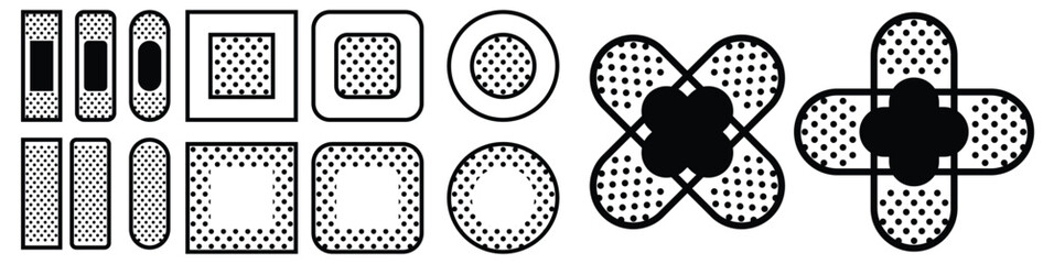 Medical patch icon set line art. Medical patch and plaster editable stroke outline icons set isolated on white background flat vector illustration.