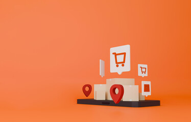 Express delivery concept with phone, parcels, and location pins for fast logistics and shipping