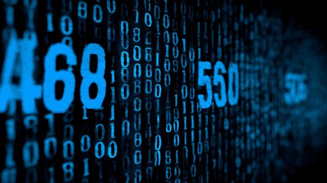 Close Up of Computer Screen with Dark Blue Binary Code Background