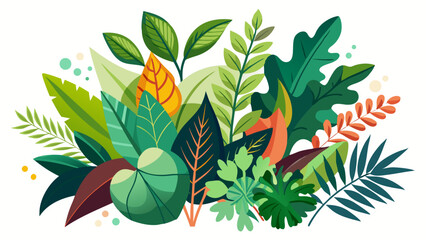Vibrant tropical foliage arrangement with diverse green leaves and colorful accents