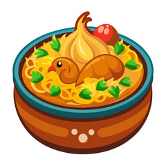 Cartoon Illustration of Chicken Noodle Soup in a Bowl