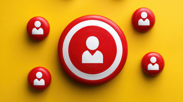 Red and white user icons on yellow background create vibrant and modern design