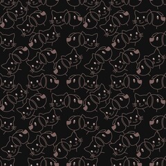 seamless pattern of cats and dogs doodle with black background