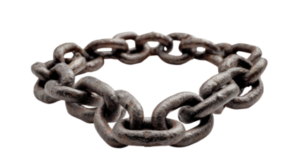 Circle of Shackles: An antique iron chain arranged in a closed circle, symbolizing themes of bondage, constraint, and interconnectedness.