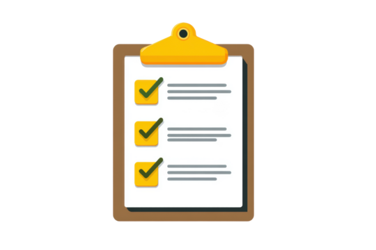 Simplified clipboard featuring checklist icons in a minimalistic style on a clean white background, perfect for organizing tasks elegantly