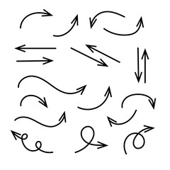 Set of simple hand drawn black arrows. Various simple lines of arrow collection