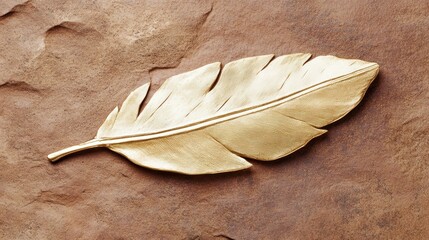 Golden Feather on Textured Stone: Luxurious Detail and Artistic Composition