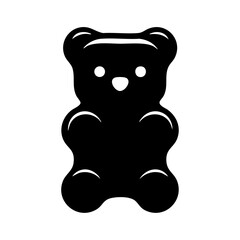 Minimalist black silhouette of a gummy bear candy, representing sweets, childhood nostalgia, and candy branding.
