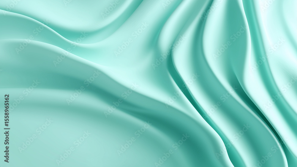 Aufkleber Smooth pastel mint green background with flowing abstract curves creates calming and serene atmosphere. soft, wavy texture adds sense of movement and elegance
