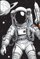 Floating Space Explorer Silhouette Vector Art