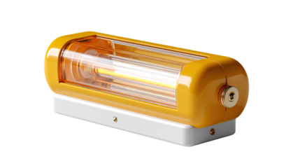 Yellow Emergency Light: A compact and robust yellow emergency light, ideal for safety and visibility in various settings. The transparent casing reveals an internal light source.