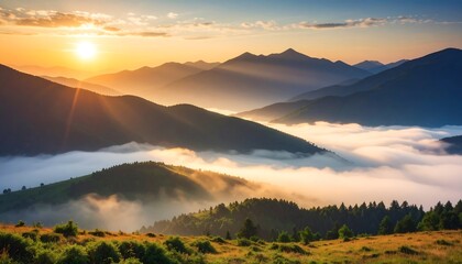 Fototapeta premium Sunrise over mountain valleys