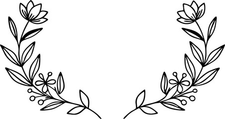 laurel wreath vector Elegant Hand-Drawn Floral Corner Frame Line Art