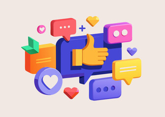 Social media engagement icons colorful 3D design
