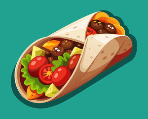 Delicious Burrito with Beef Tomatoes and Avocado