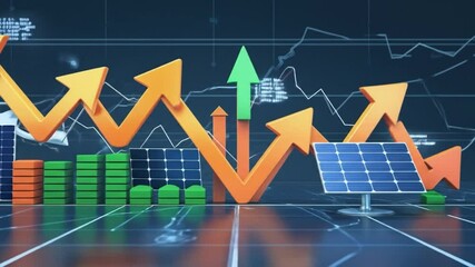 Solar energy market shows growth with rising bar charts and up arrows - Powered by Adobe