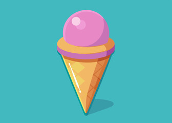 Delicious Pink Ice Cream Cone Illustration