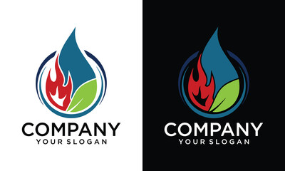 Creative simple fire circle with leaf logo design