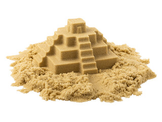 Children's toy pyramid of kinetic sand isolated on white background, design element