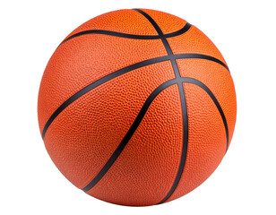 Fototapeta premium A perfectly round orange basketball with its distinct black lines stands ready for intense court action.