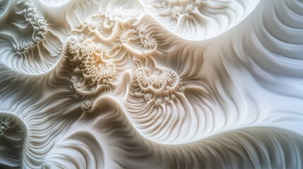 Abstract fractal landscape with swirling patterns and organic shapes in neutral color palette