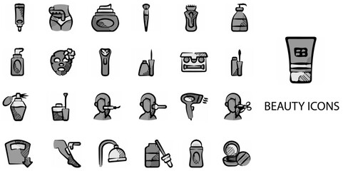 Beauty simple concept 24 hand drawn Grew color icons set .Vector illustration.	

