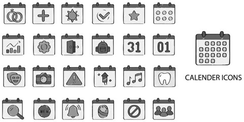 Calendar simple concept 24 Grew color icons set .Vector illustration.	