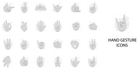 Hand Gesture simple concept 24 hand drawn Grew color icons set .Vector illustration.	