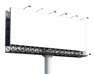 Prominent outdoor advertising space with a sturdy metal framework and integrated lighting system.