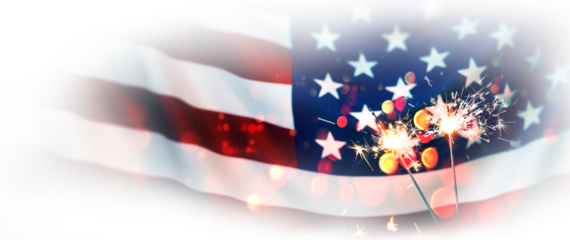 Sparkler and american Flag transparent isolated png. Independence day USA . Celebration 4th of July - Patriotic Holiday template.	
