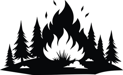 Wildfire graphic black white forest fire landscape sketch illustration vector design