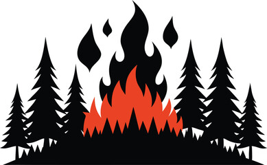 Wildfire graphic black white forest fire landscape sketch illustration vector design