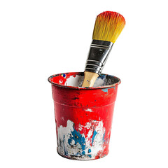 Paintbrush in a paint-splattered bucket artistic tools messy studio