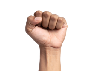 A close-up view of a human hand clenched into a powerful fist, symbolizing strength, determination, and resolve.