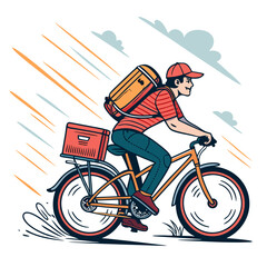 Fototapeta premium create vector bold stroke a delivery guy riding 