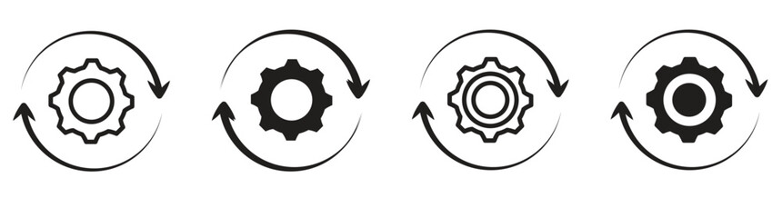 reload setting icon, sync process, setting set, circle arrow with gear, symbol arrow and gear, vector