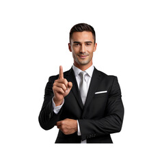 Confident Businessman Pointing Up, Idea, Solution, Success