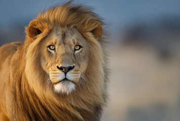 Fototapeta premium A majestic lion with an impressive mane, sitting in the African savannah