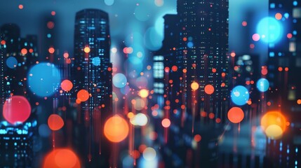 A digital skyline made up of tokens symbolizing the growth and potential for a decentralized financial ecosystem powered by token swapping in DeFi.