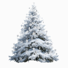 Snow-Covered Christmas Tree with Ornaments and Snowflakes - Winter Holiday Festive Decor