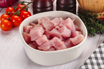 Diced raw turkey fillet cubes