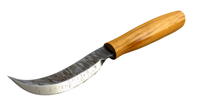 A realistic rendering of a single palette knife with a flexible metal blade and wooden handle, isolated on Transparent background.
