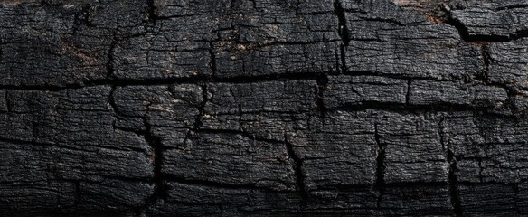 The intricate texture of a charred wooden log in high detail