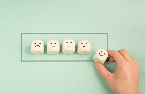 Sad to happy smiling face loading, mental health, attitude, positive and negative mind, influence emotion, support and depression - Powered by Adobe