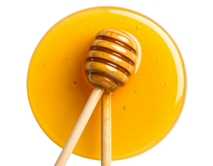 Flat Lay of Honey Dipper Resting in Pool of Honey, Transparent PNG