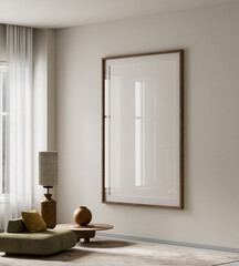 Modern and earthy minimalist living room design. 3D illustration